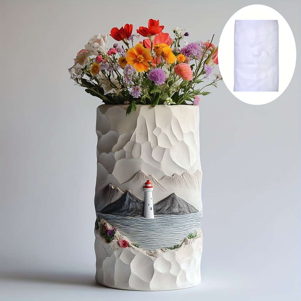 Resin Ocean Wave Mold - ประภาคารทะเลบรรเทาดอกไม้แจกันหม้อแม่พิมพ์ซิลิโคน Mountain Wave ประภาคารบรรเทาเรซิ่นพลาสเตอร์แจกันแม่พิมพ์ยิปซั่มแม่พิมพ์